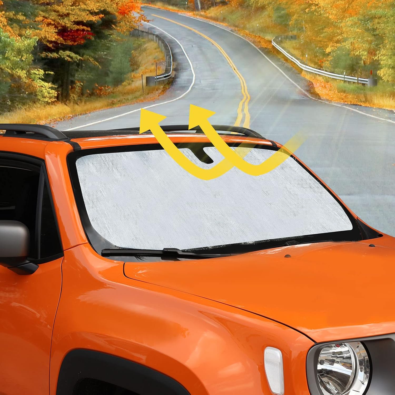 RT-TCZ Windshield Sunshade Sun Shade Heat Shield Window Sun Visor Mat for Jeep Renegade 2016 2017 2018 2019 2020 2021 2022 2023 2024,Silver