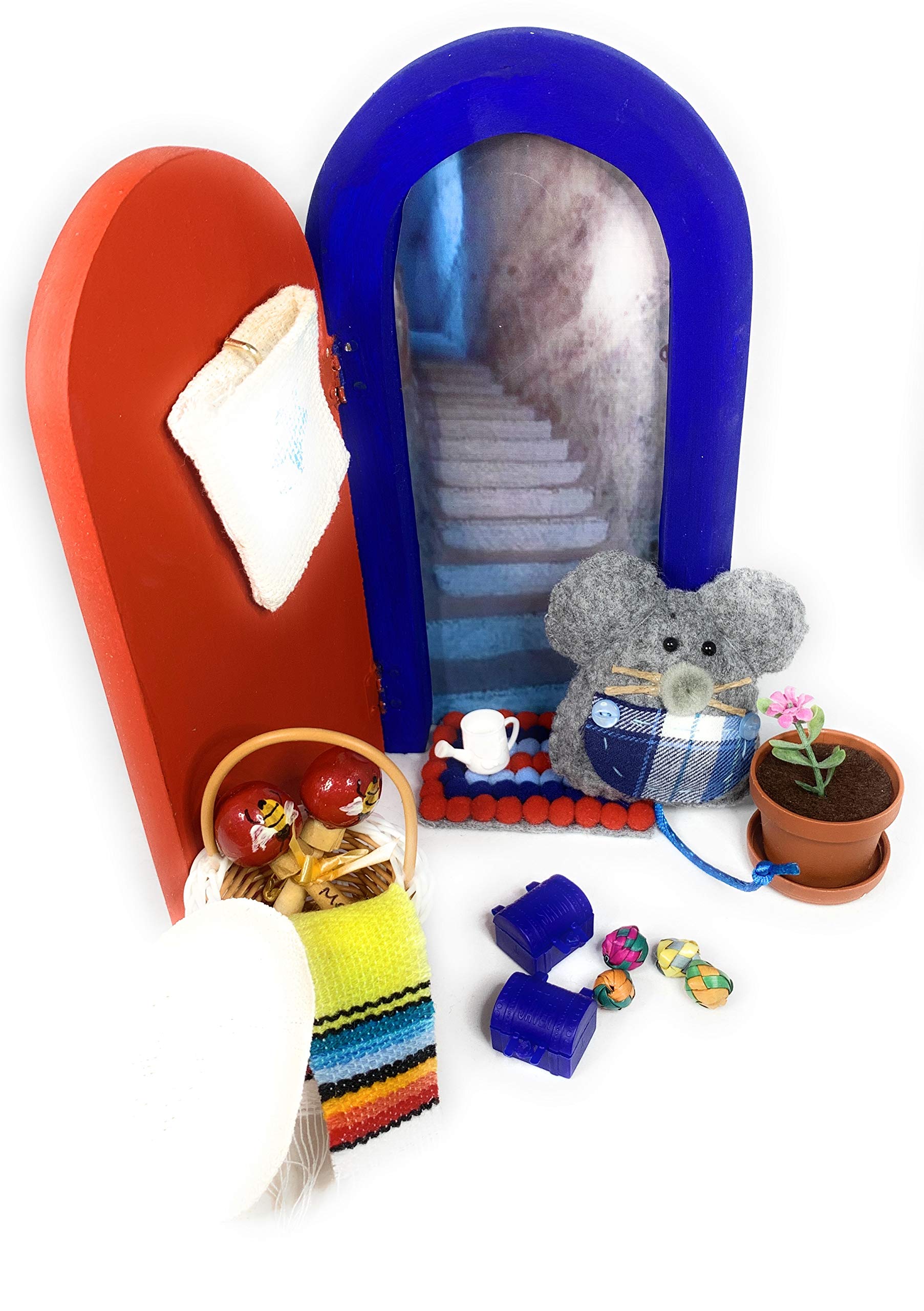 Puerta del Ratoncito Señor Perez Enchanting Latin Tooth Fairy Mouse Door Legend Made in Mexico, with Accessories-Hispanic Culture’s Tale for Losing Baby Teeth (Red/Dark Blue)