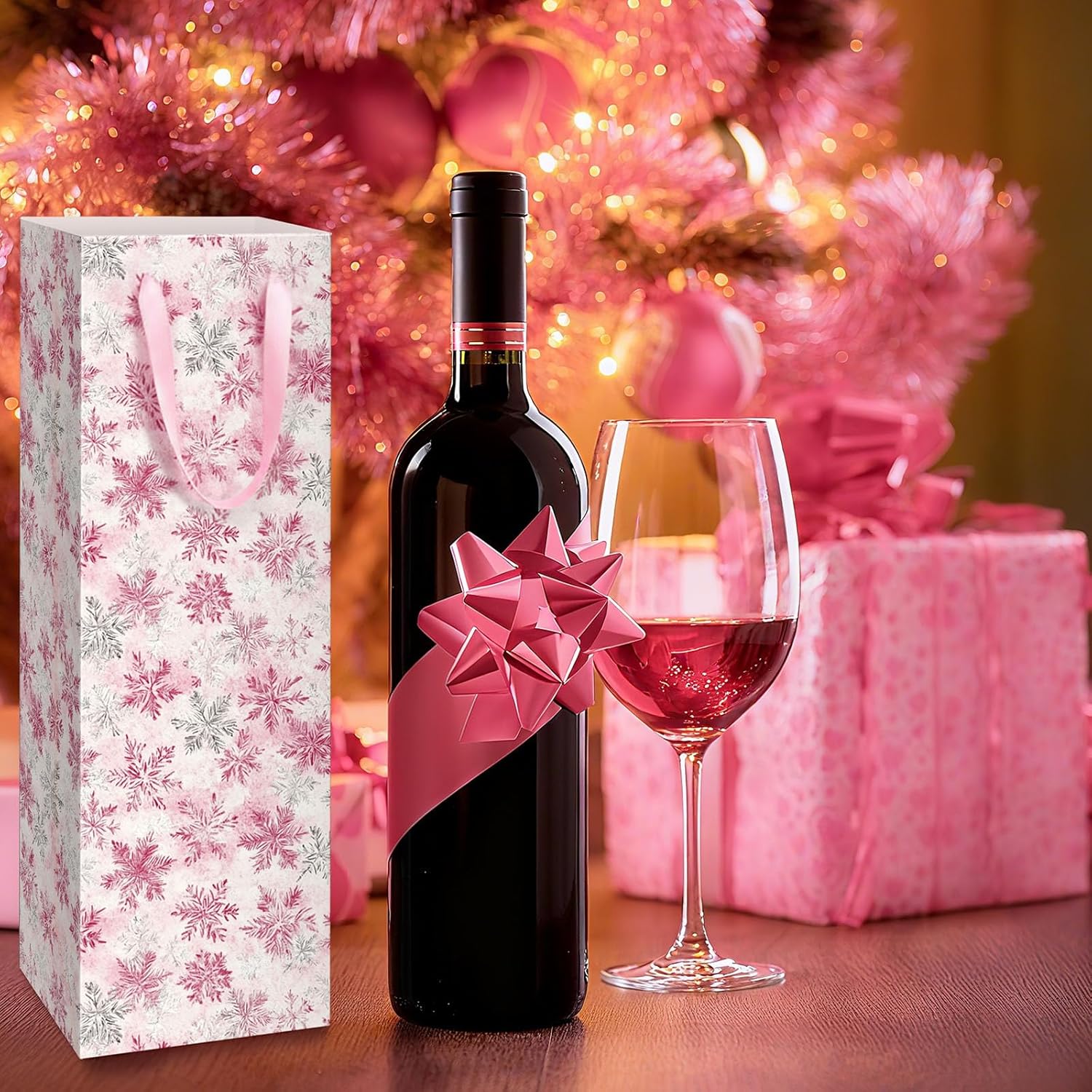 TaoBary 12 Pcs Valentine's Day Wine Bags Valentines Pink Wine Bottle Gift Bags with Handles Paper Gift Bag for Valentine's Day Party Favors Holiday Festival Table Centerpieces Decor - Image 5