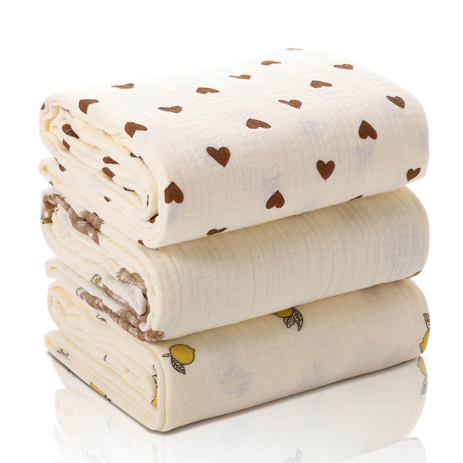 GSrenyu 3 Pcs Large Muslin Cloths For Baby 100x100cm Baby Muslin Blankets 100% Cotton Swaddle Blanket Cloths for Newborn New Moms