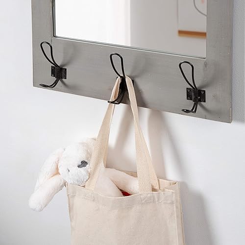 Miniatura 3 de Kate and Laurel Cates Espejo de pared rústico con ganchos, 18 x 28 pulgadas, color gris lavado, decoración de pared de granja con función