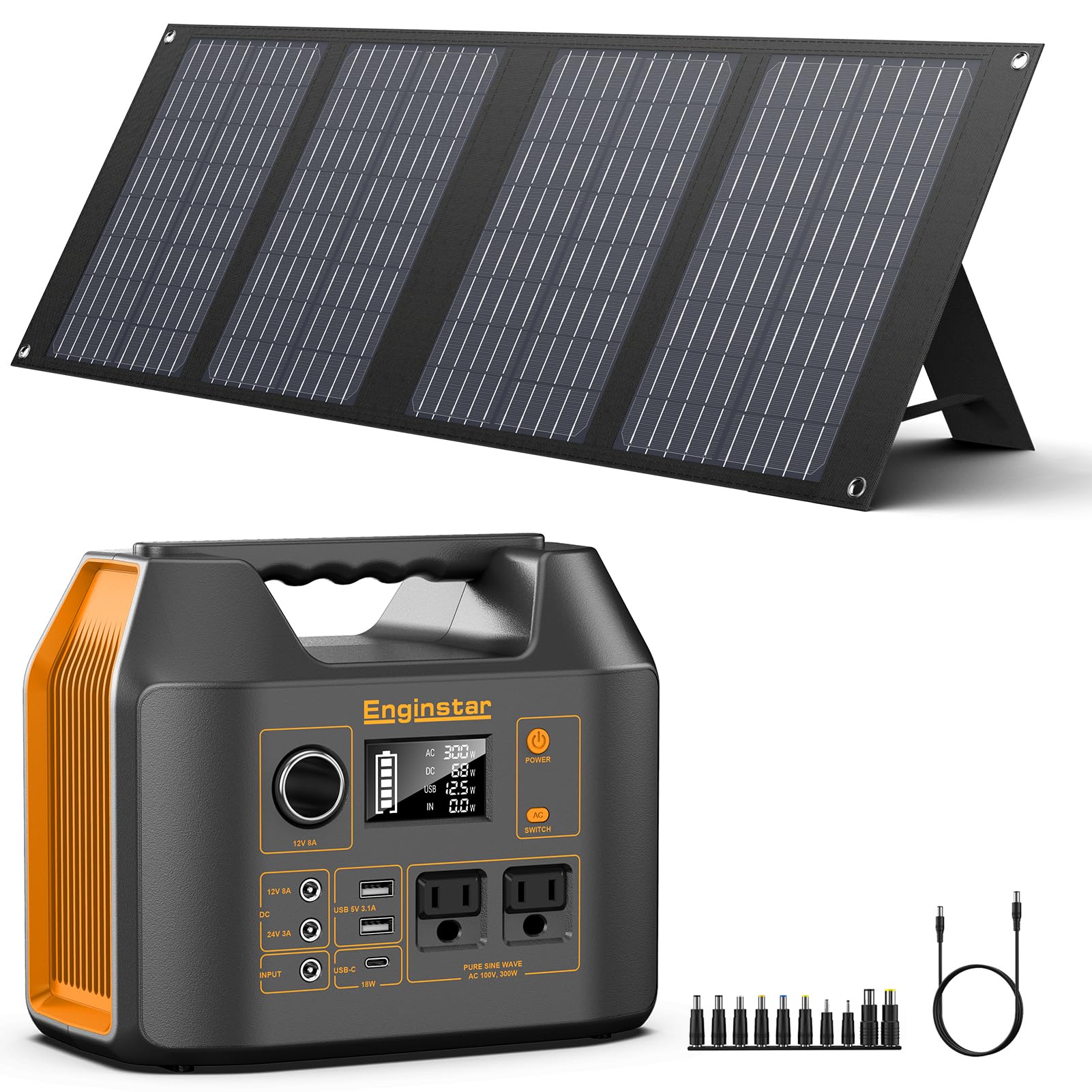 Portable Solar Generator 300W Portable Power Station with Foldable 40W Solar Panel 110V Pure Sine Wave 296Wh Lithium