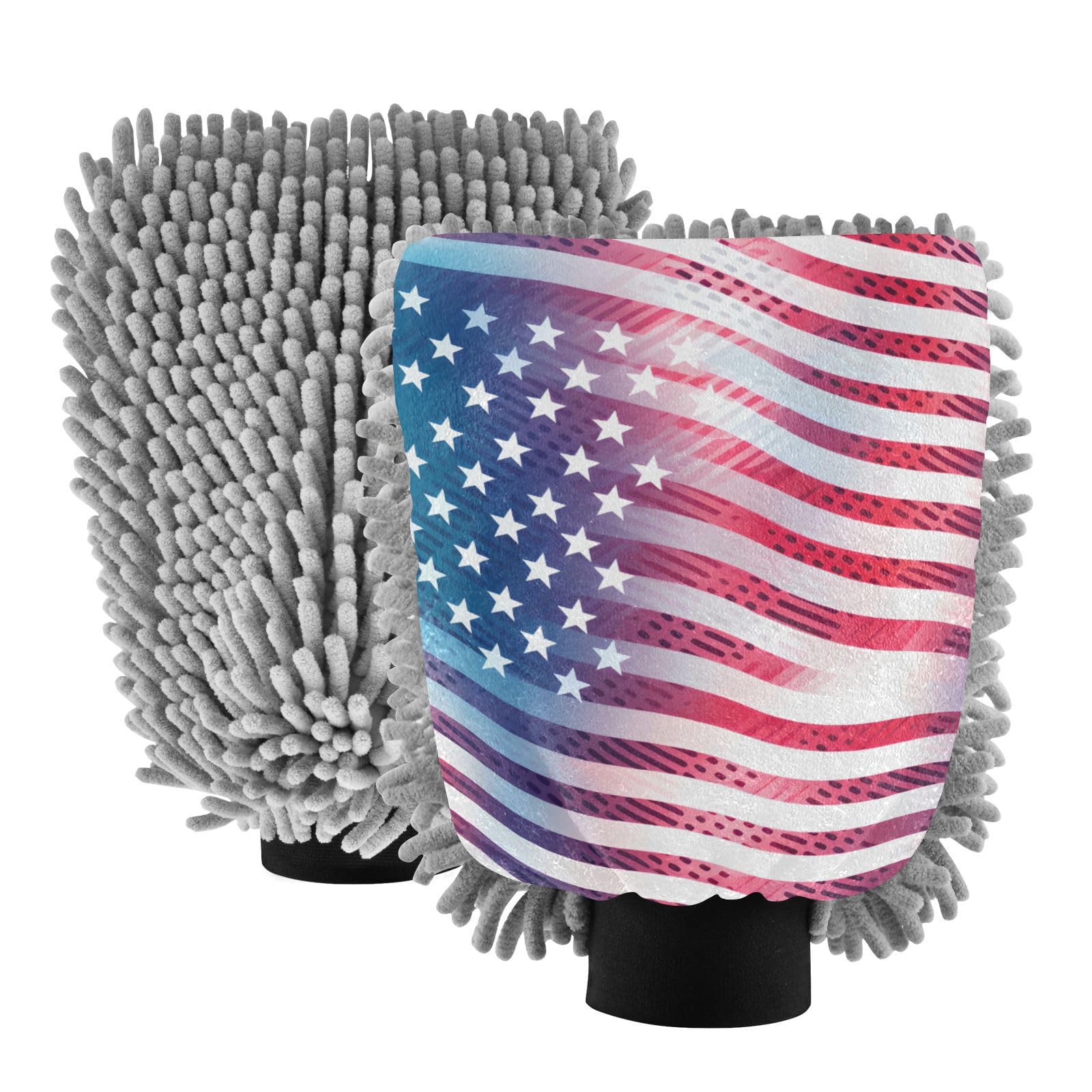 IOACIY Absorbent Microfiber Car Wash Drying Mitts, 2 Pack, Scratch-Free & Lint-Free, Rich Foam, Highly Absorbent, Double Sided, Wash Mitt Perfect for Car Washing, M, American Flag of The 1980s