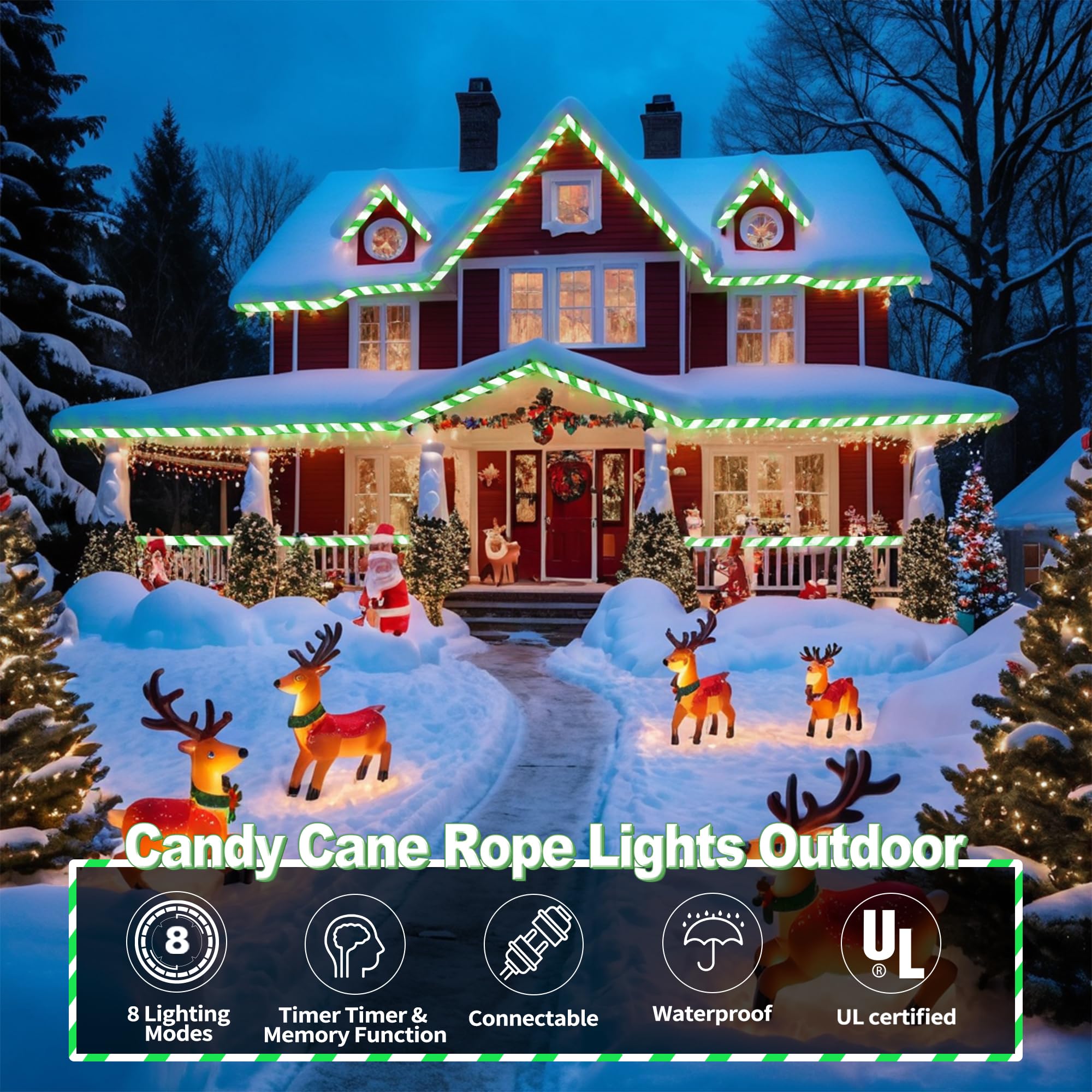 Snapklik.com : Toodour Christmas Candy Cane Lights, 50ft 360 LED Candy ...