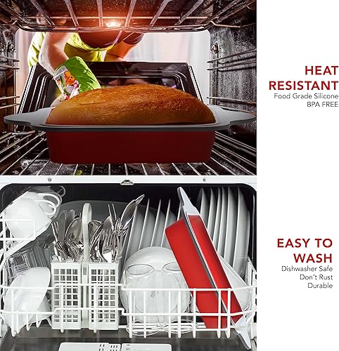 Miniatura 2 de Boxiki Kitchen Juego de hornear premium molde de pan de silicona de 9 x 5 pulgadas y sartén de pan de plátano de acero antiadherente de 8.5 pulgadas