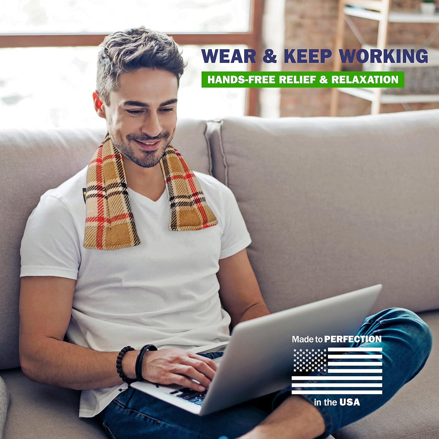 SunnyBay Heated Pillow Shoulders & Neck Wrap – Microwavable & Freezer-Safe Wheat-Filled Heating Pad Helps Relieve Tight, Sore Muscles (London) : Health & Household