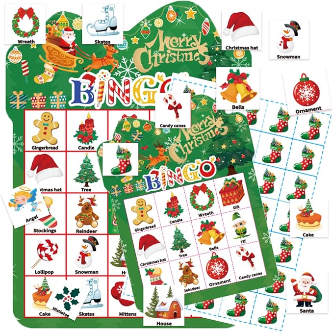 Amazon.com: AOLIUP Christmas Bingo Game for Kids: 24 Players Holiday ...