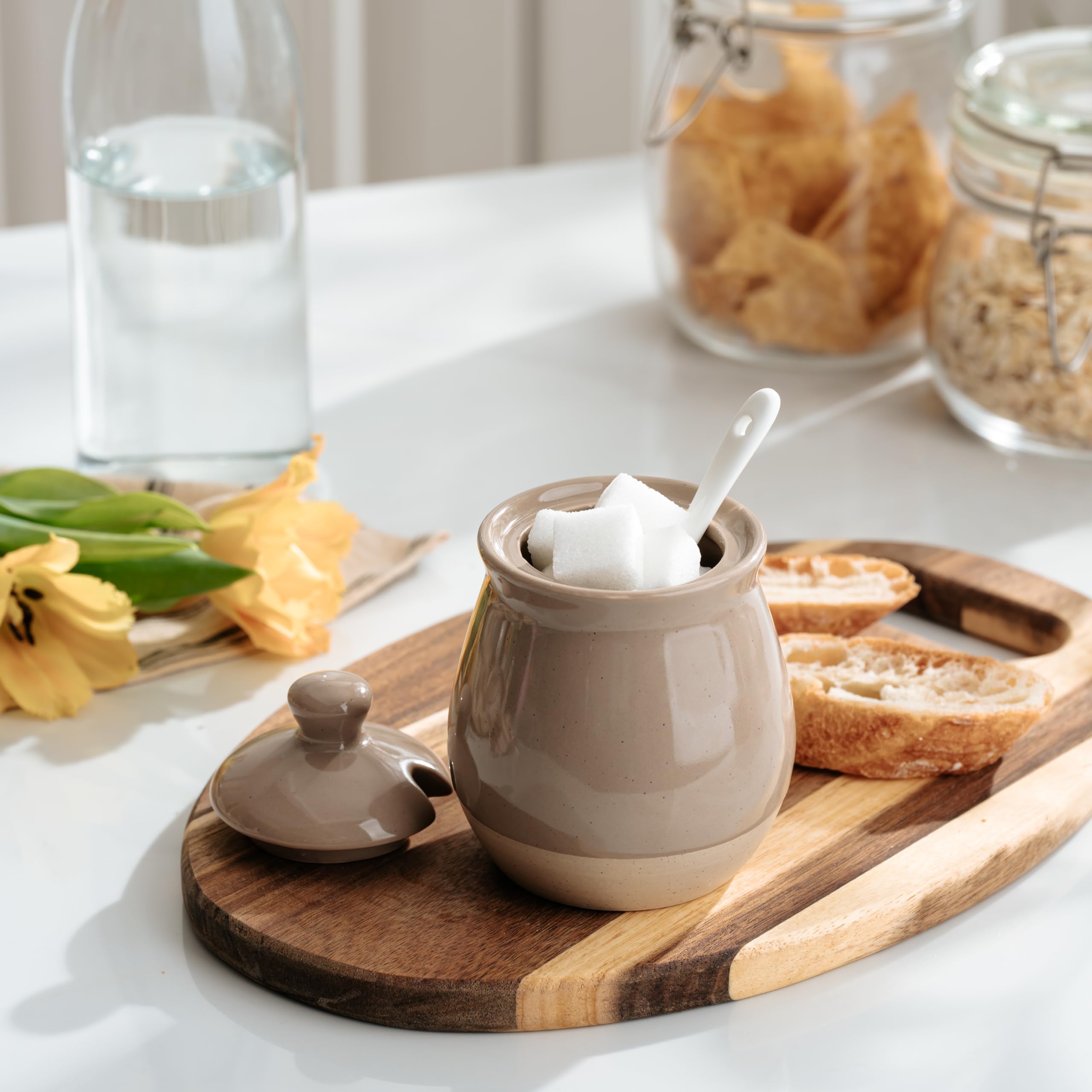 famiware Milkyway Sucrier avec couvercle et cuillère, pot à sucre en céramique de 283,5 g, distributeur pour sel, condiments, épices, assaisonnements, récipient à sucre pour café, cuisine et comptoir