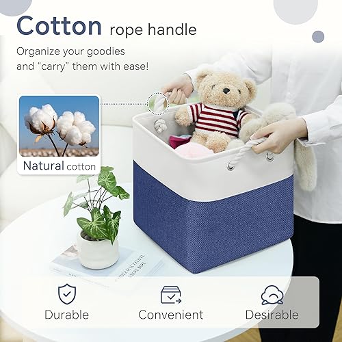 Miniatura 4 de Cestas de almacenamiento en forma de cubo, paquete de 6 unidades de 11 x 11 pulgadas con asas de algodón para armario, estantes, ropa, juguetes,