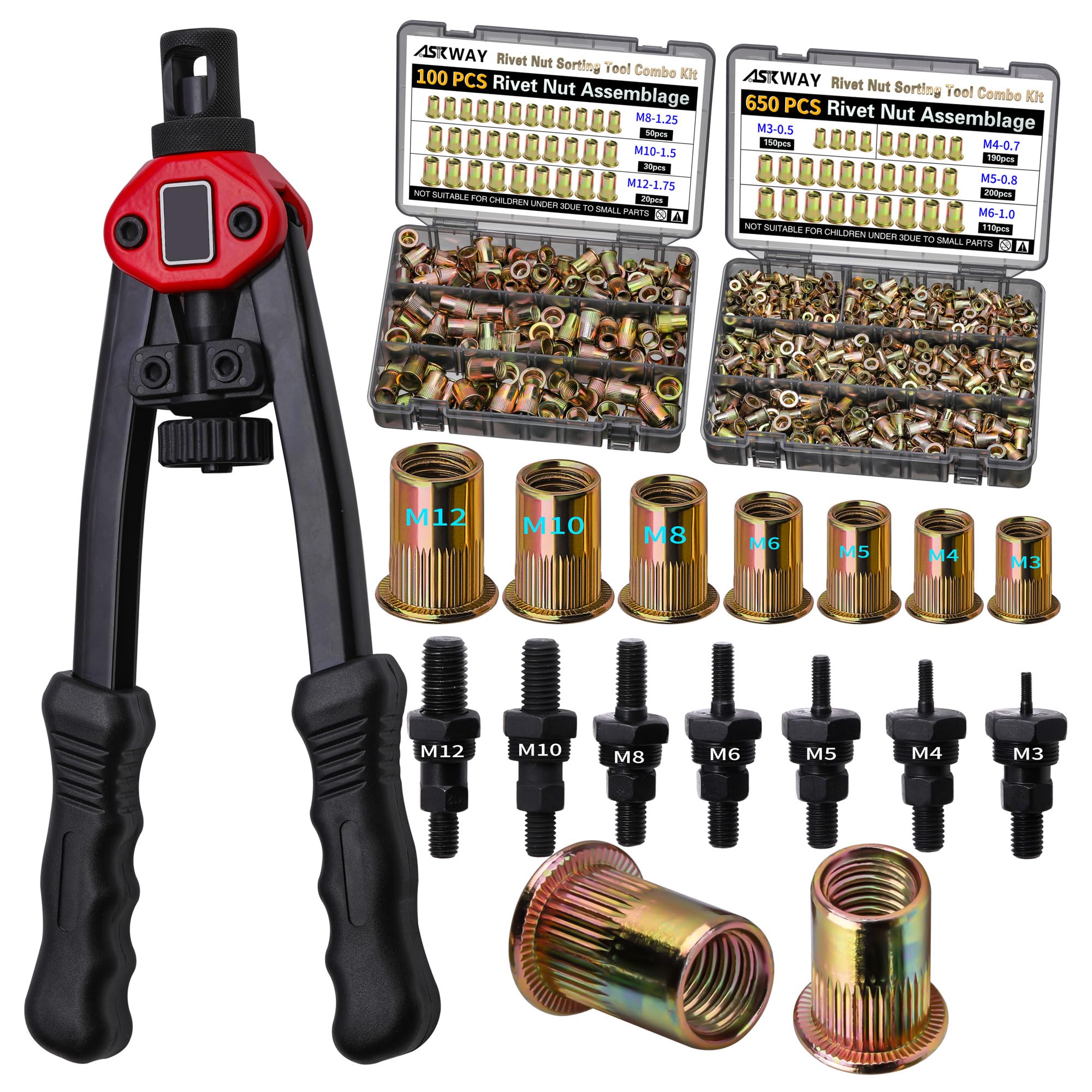 Pressure Rivet Nut Tool Kit 750PCS Metric Rivet Nut Combination M6 M5 M4 M3 Suitable for Furniture Decoration