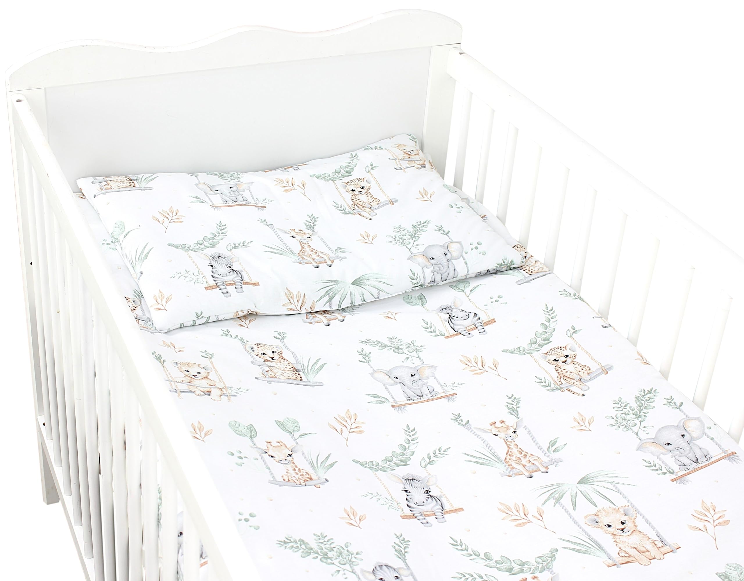 TupTam Set di Piumone Fantasia per Bambini Tutte le Stagioni Cuscino Piatto 2 pz., Safari sull'altalena, 135x100 cm