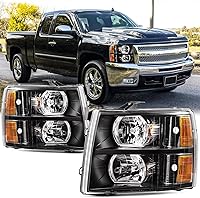 Vista 3 de Juego de montaje de faros compatible con Chevy Silverado 1500 2007 2008 2009 2010 2011 2012 2013, Silverado 2500HD 3500 07-14, faro con arnés