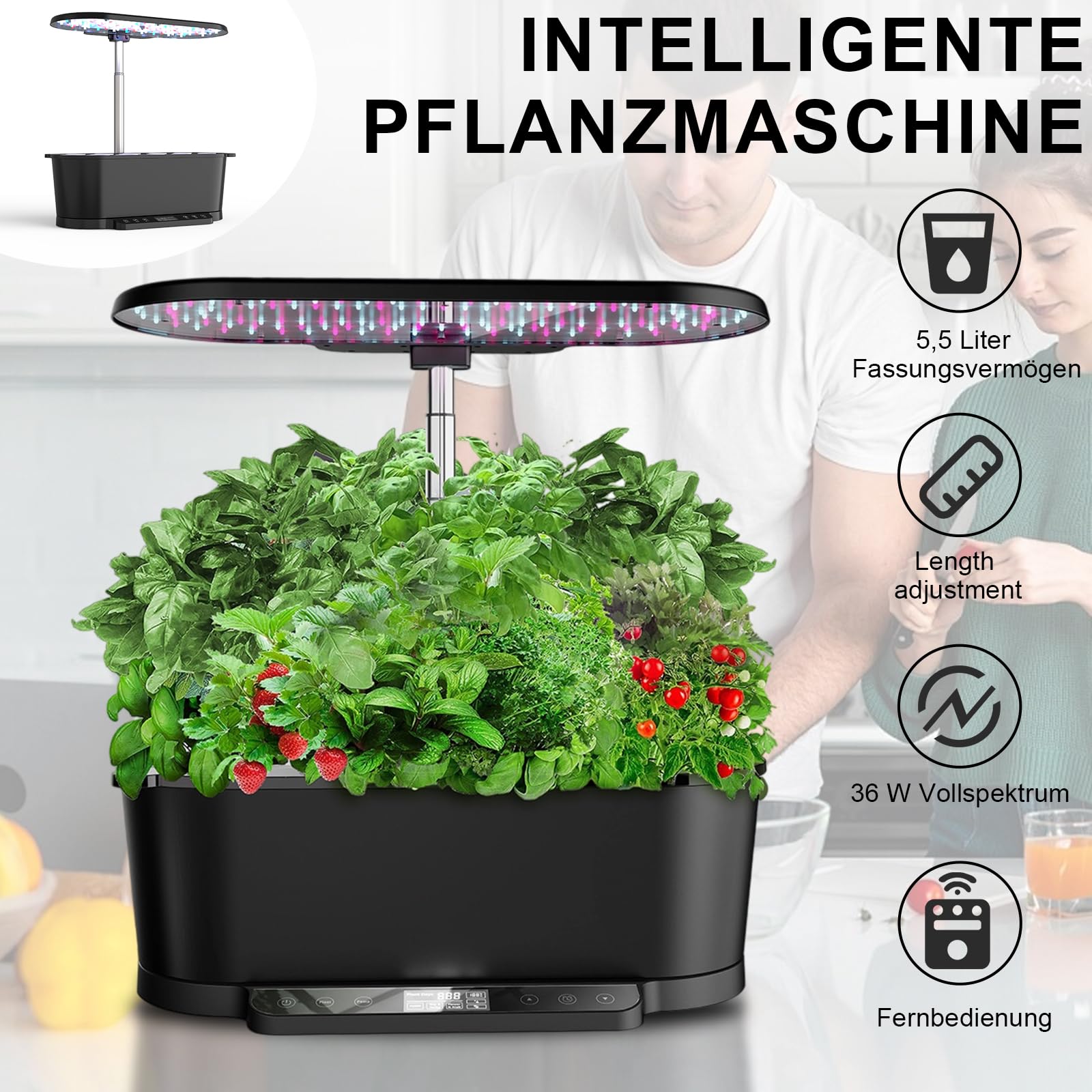 Système de culture hydroponique WiFi, 15 douilles, Smart Herb Garden Kit pour intérieur, jardin intérieur avec lumière de croissance LED 36 W, réservoir d'eau 5,5 l, système de pompage