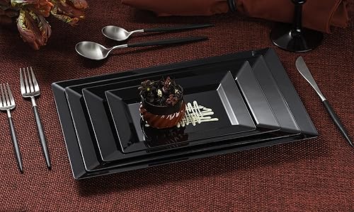 Miniatura 2 de Platos rectangulares de 60in de plástico grueso de alta calidad de color hueso rectangulares con borde fiesta y boda plato de eventos platos