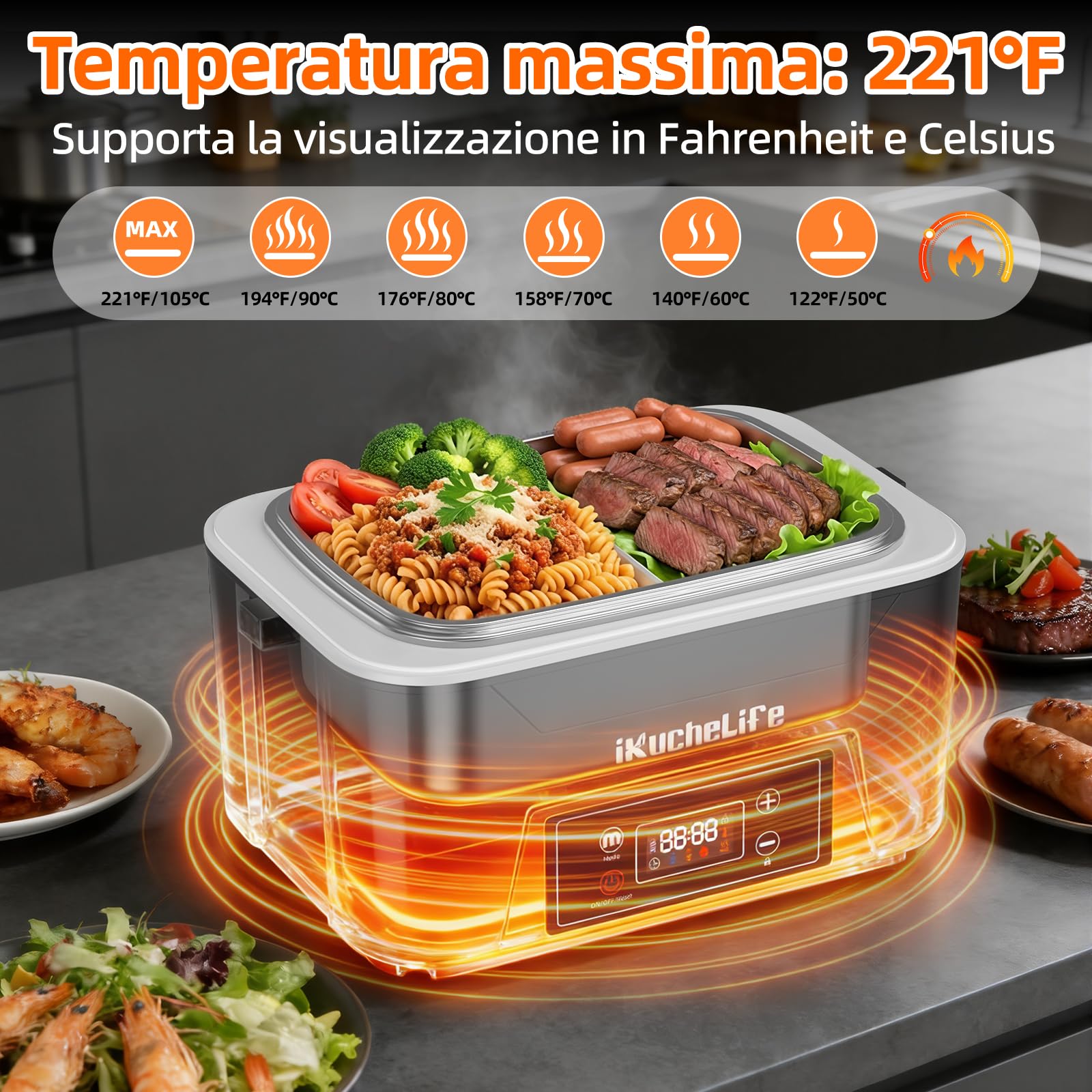 Scaldavivande Elettrico Portatile per Adulti con Batteria, 1200ML Lunch Box elettrico con Posate in acciaio inox e Borsa Termica, a Prova di Perdite per Auto, Camion e Ufficio