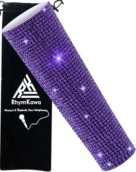 Bling Wired Microphone Sleeve for Shuer SM58 Beta58 Sparkly Shining, Bedazzled Rhinestone Mic Covers Glittering on Stage, Party Violet