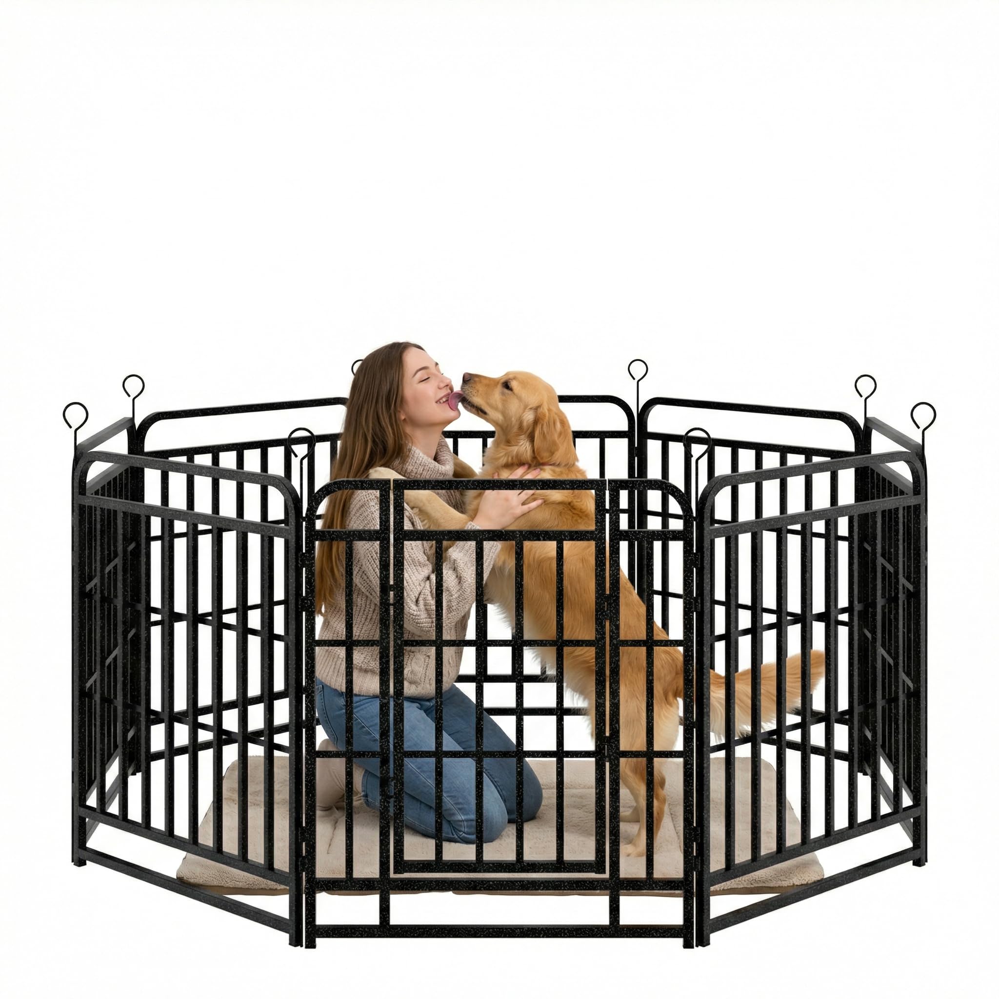 Dog Playpen Outdoor 8 Panels 32'' Rustproof Metal Dog Fence with Gate Small Medium Portable Large Dog Play Pen 18FT, 48 Sq.ft for RV Camping, Trips, Play Yard