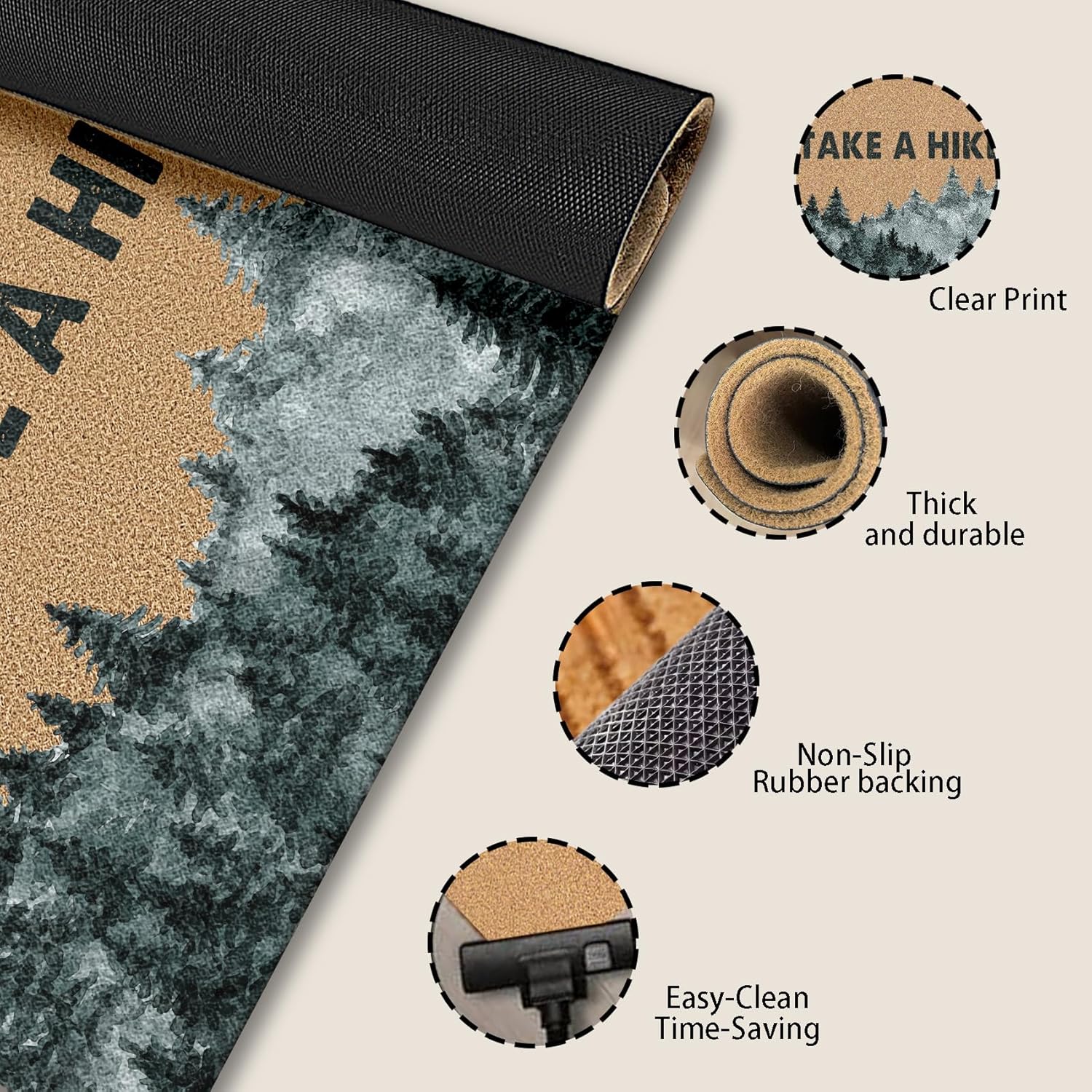 Funny Take a Hike Welcome Coco Coir Doormat Door Welcome Mat for Home Entrance Front Door, Farmhouse Mountain Forest Floor Mats for Outdoor Outside Entryway 30x17 Inch