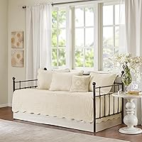 Madison Park Tuscany 6-Piece Daybed Cover Set Cream - Quilted Scallop Edge Shams, Bedskirt & Pillow, Twin 39x75 Coastal Cottage Bedding