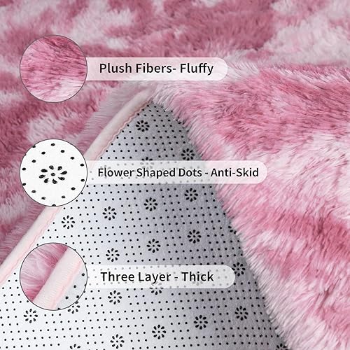 Miniatura 6 de FlyDOIT Alfombras de área grandes de 6 x 9 pies para sala de estar, alfombra peluda teñida con teñido anudado, alfombras peludas de felpa ultra