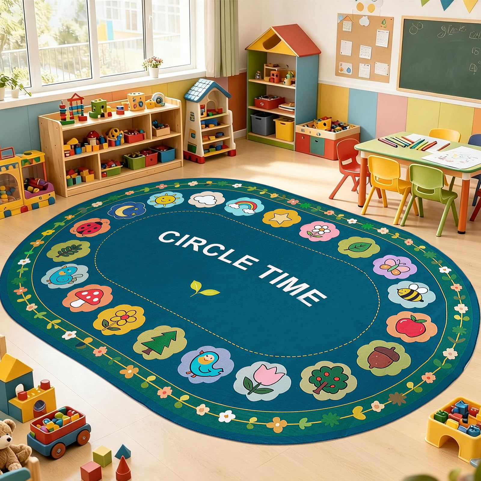 USTIDE Circle Time Classroom Rug Oval for Preschool/Kidergarten 6x9 ft