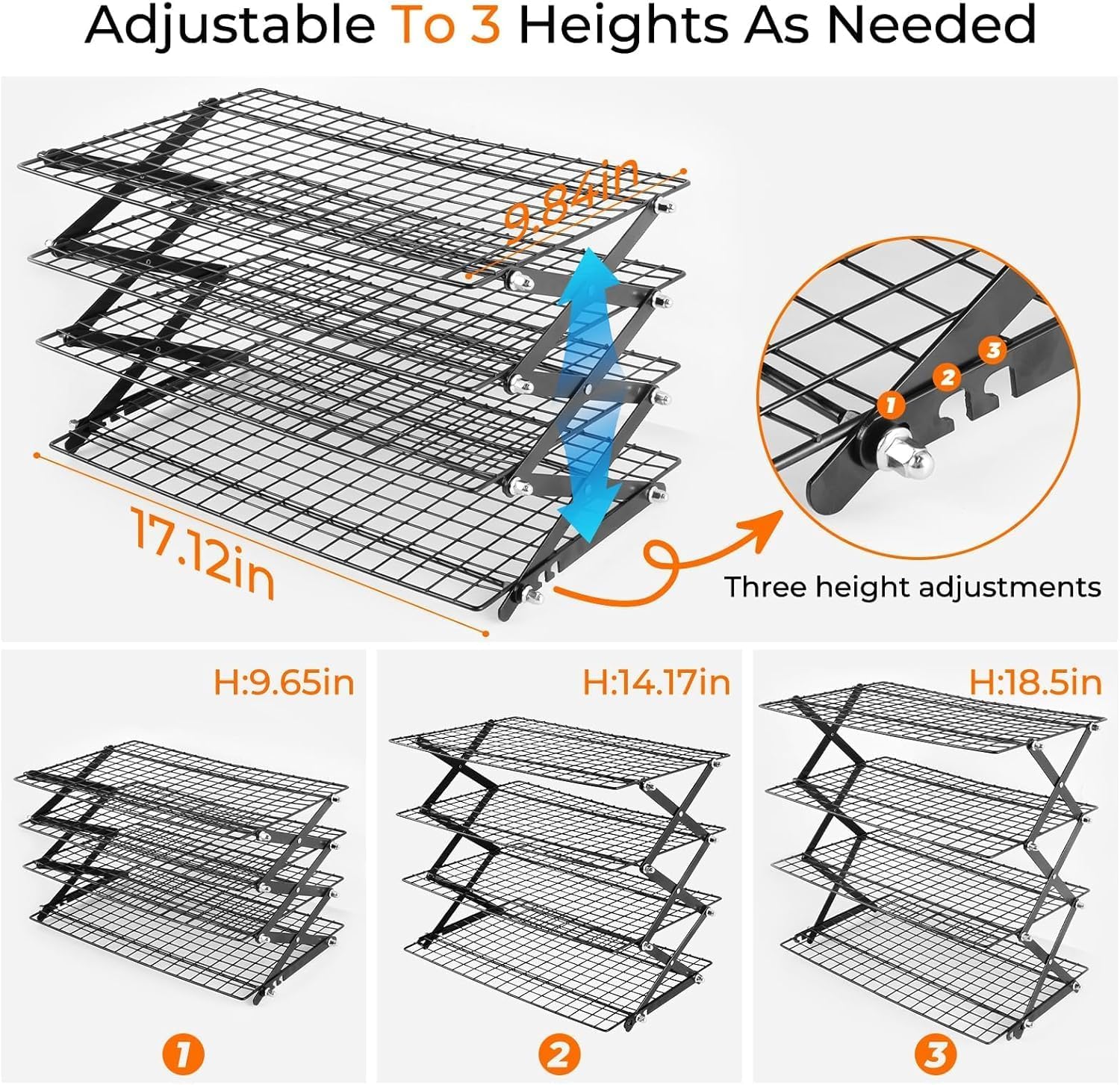 Collapsible Cooling Rack, Adjustable Stainless Steel Drying Rack (FOLD-4-TIER)