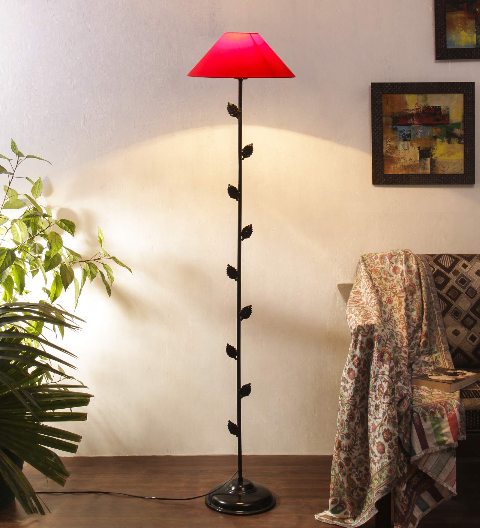 Devansh Red Cotton Leaf Floor Lamp-picture-18