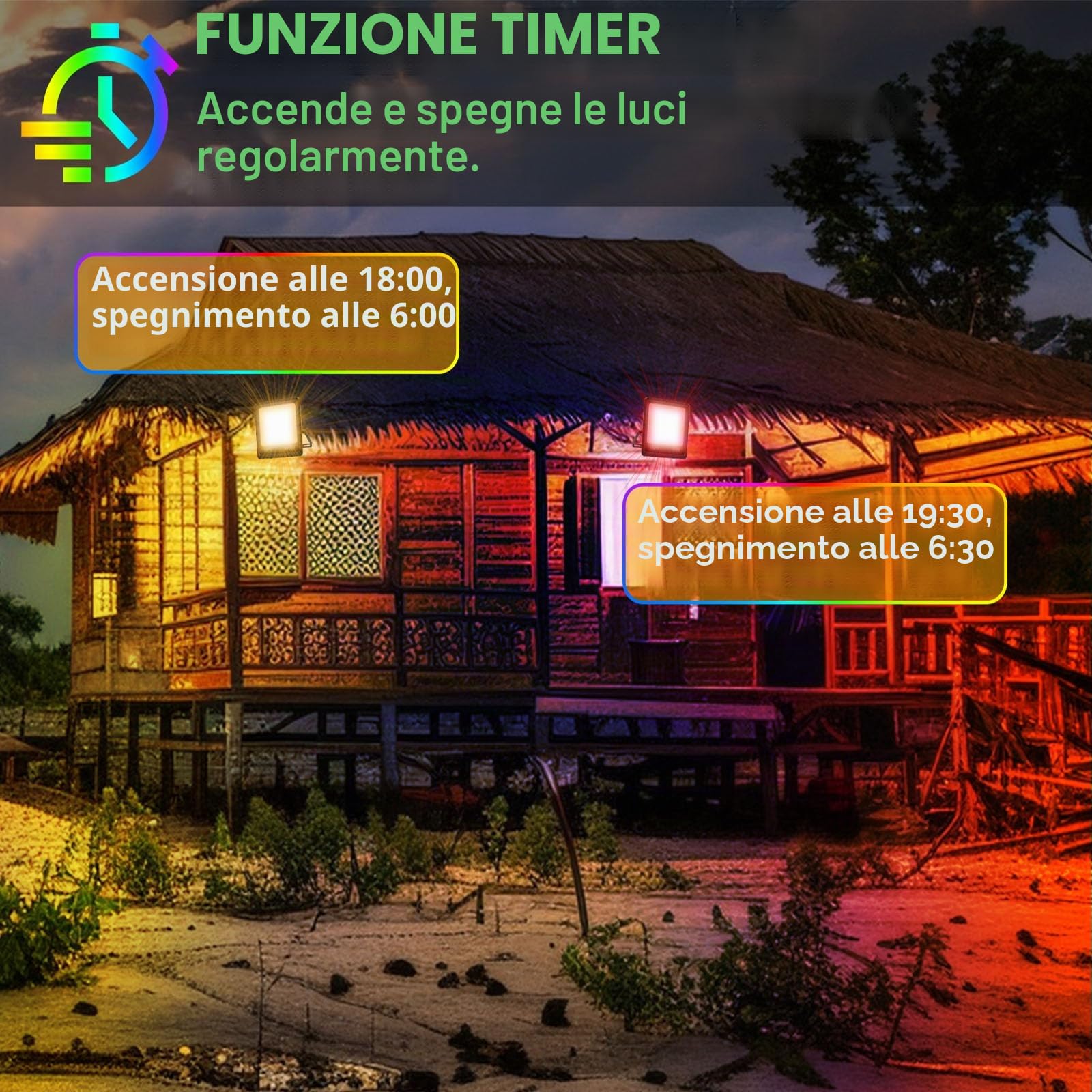 Outdoor RGB LED Spotlight 50 W, Faretto Led Rgb, IP66 Waterproof Dimmable Projector with Bluetooth App and 2.4 G Remote Control for Garden, Party, Halloween