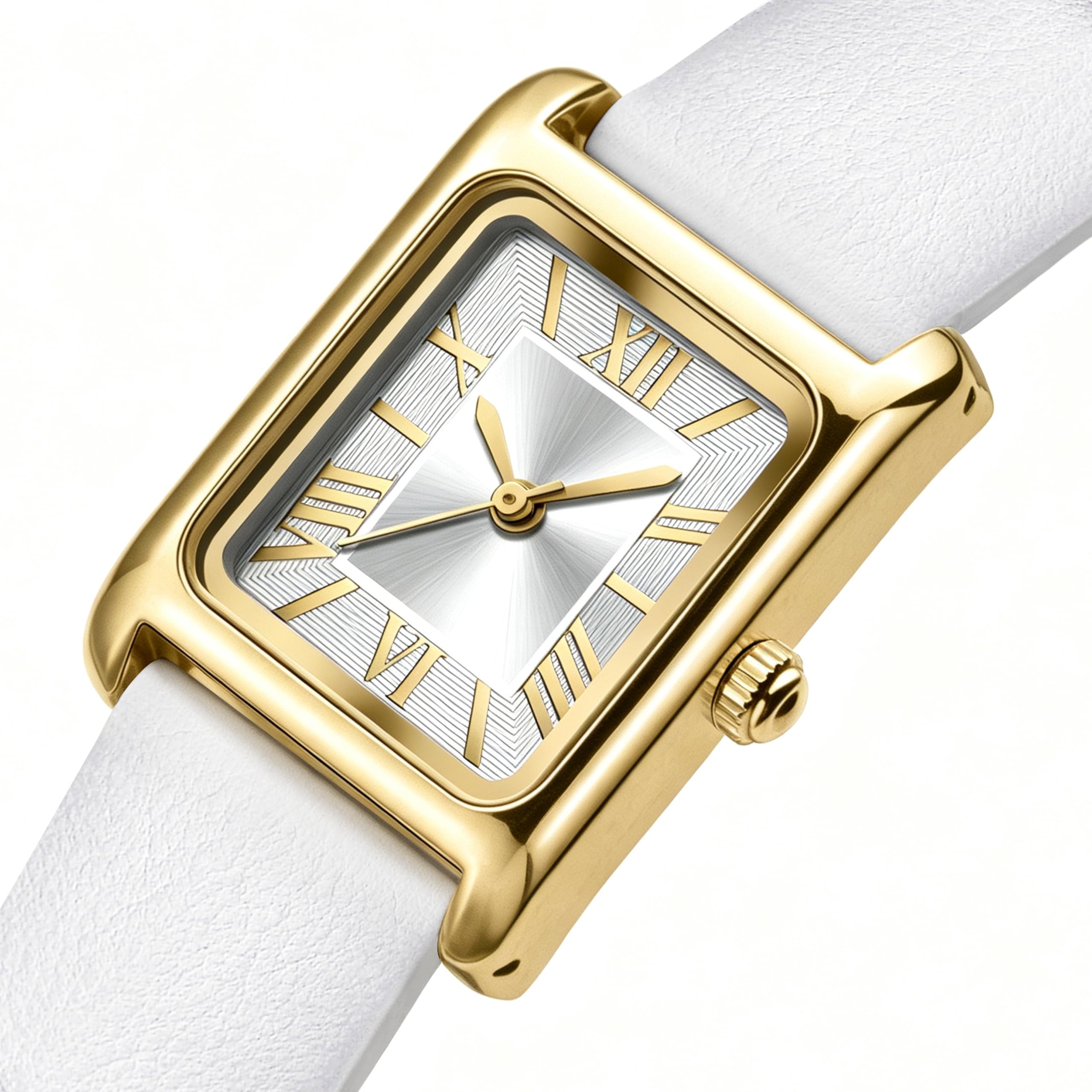 Asan Ge Orologio da donna bianco vintage numeri romani facile da leggere cinturino in pelle resistente all'acqua 30,5 m