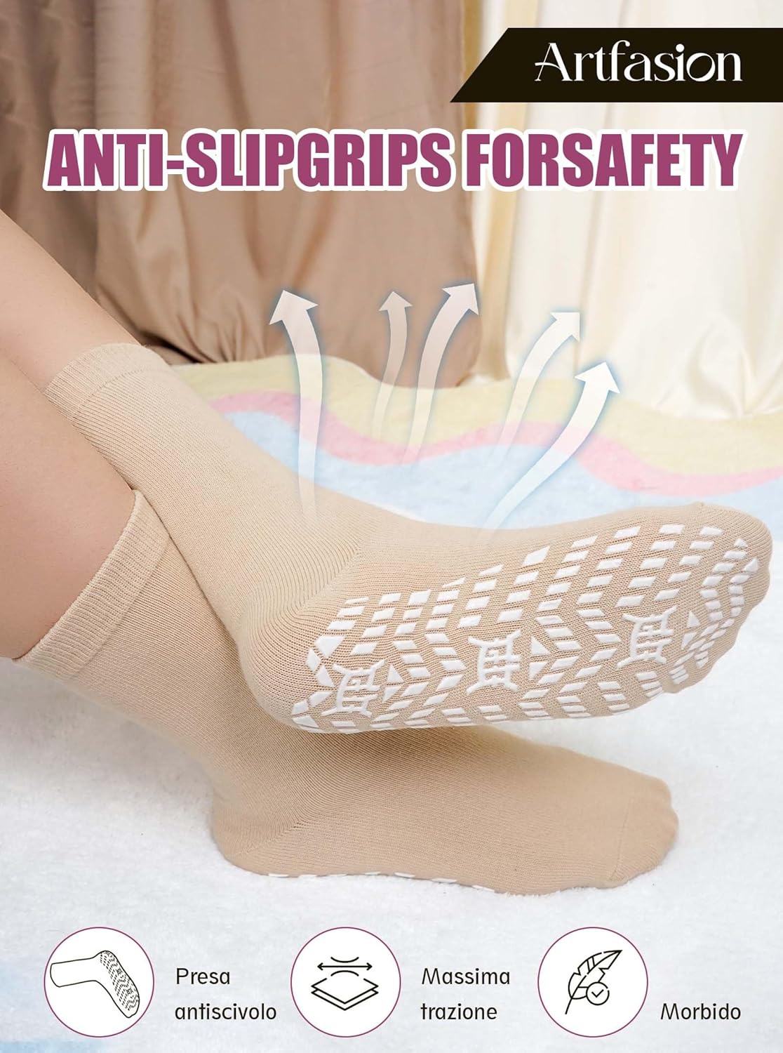 Artfasion Non Slip Socks Men: Women Grip Anti Slip Socks for Seniors Hospital Yoga Pilates - Image 4
