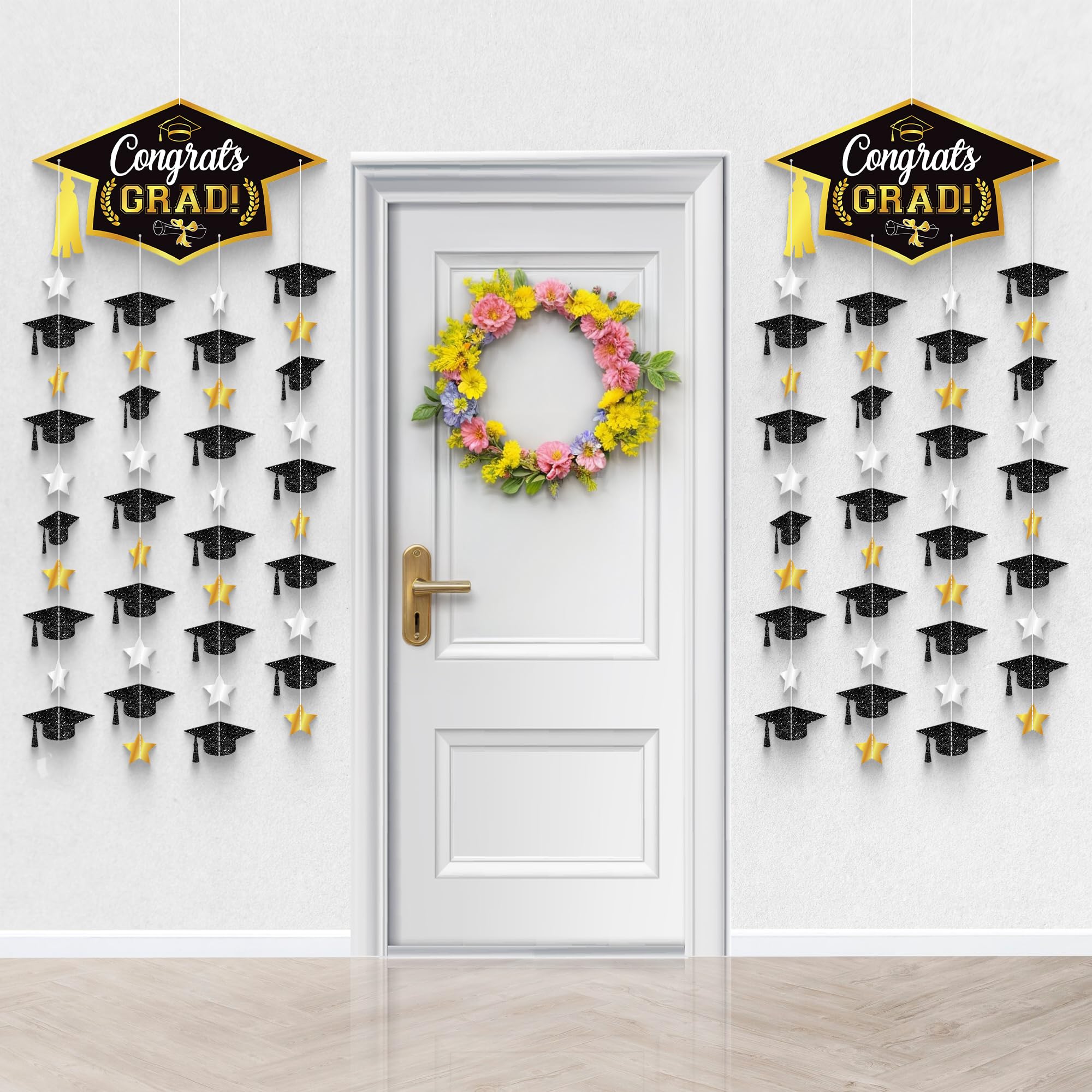 KatchOn, Black and Gold Graduation Cap Garland - Pack Of 2, No DIY | Congrats Grad Garlands for Grad Cap Decorations | Grad Party Decorations 2025 | Graduation Decorations 2025