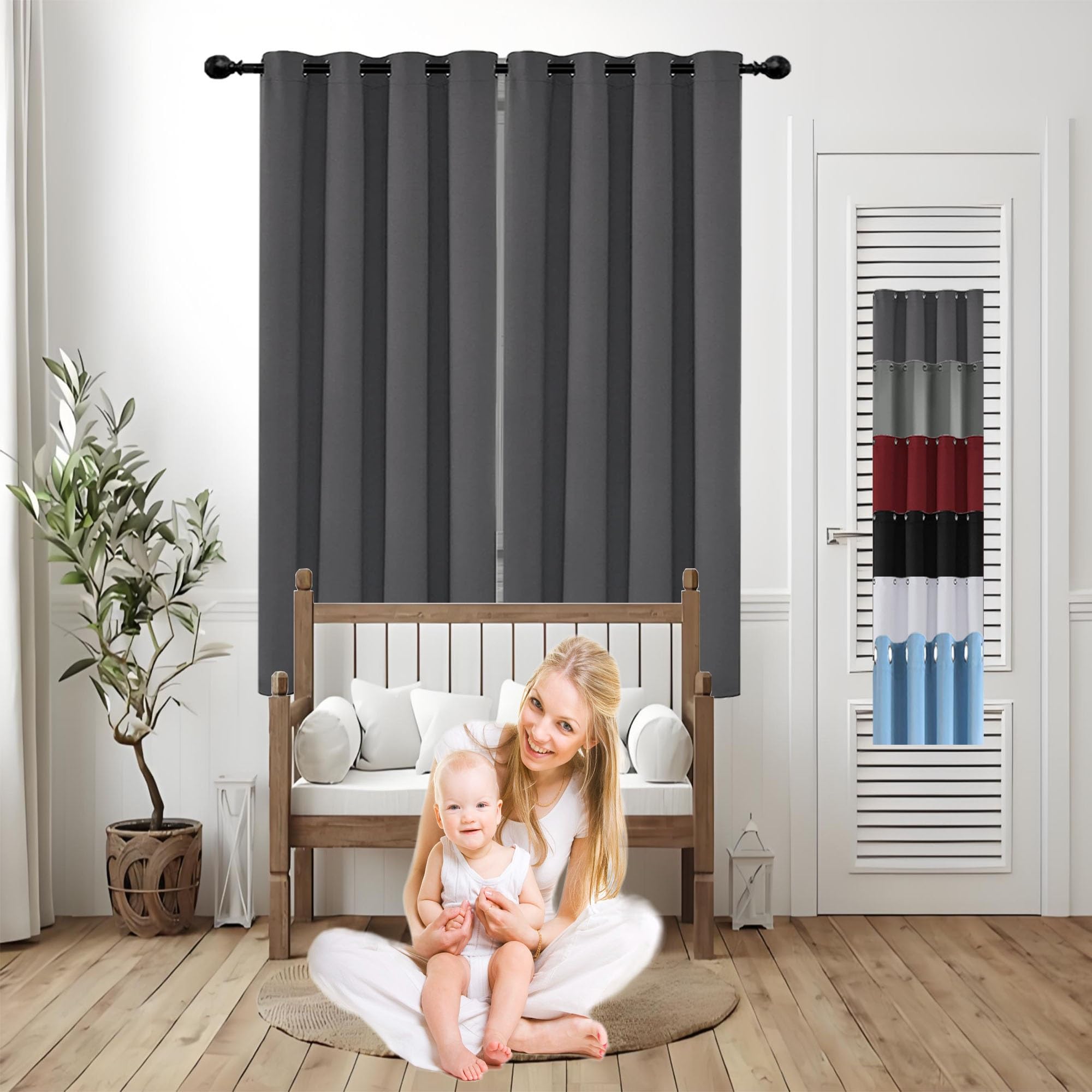 Rideaux sur Mesure 240 x 115 cm 100% Polyester/Décoration/Anti Bruit/Lavable Rideau Occultant Protection Solaire,pour Salon, Gris Foncé
