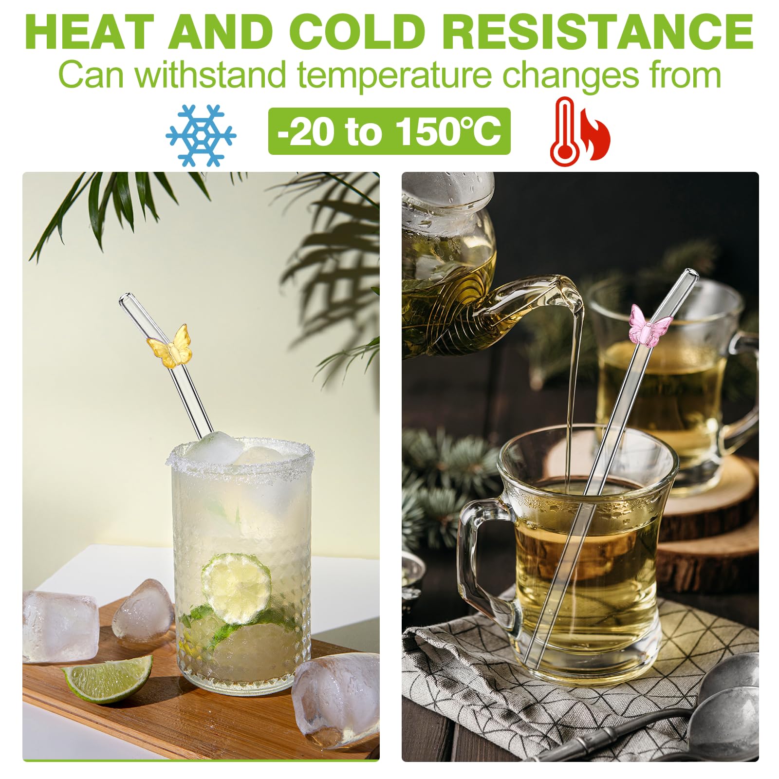 Lot De 6 Pailles En Verre Réutilisables Avec Brosses - Verre Borosilicate Résistant, Design Courbé Coloré | Pour Jus, Cocktails, Boissons Chaudes - 3