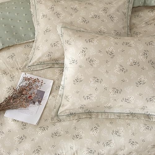 Miniatura 9 de EAVD - Juego de funda nórdica con motivos florales botánicos, tamaño King, 100 % algodón, suave y reversible, 2 fundas de almohada, funda de edredón