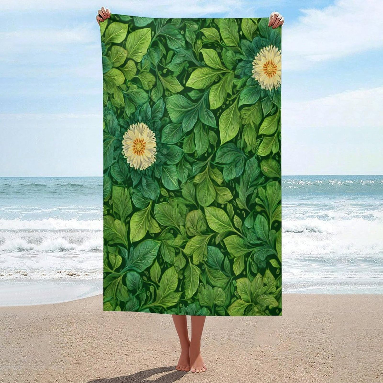 LSRCPD Spiraling Vines Natural Mandala Flower Beach Towel Sand Free Microfiber Large Shower Towels Multipurpose Absorbent for Bathroom Pool 130x80 CM