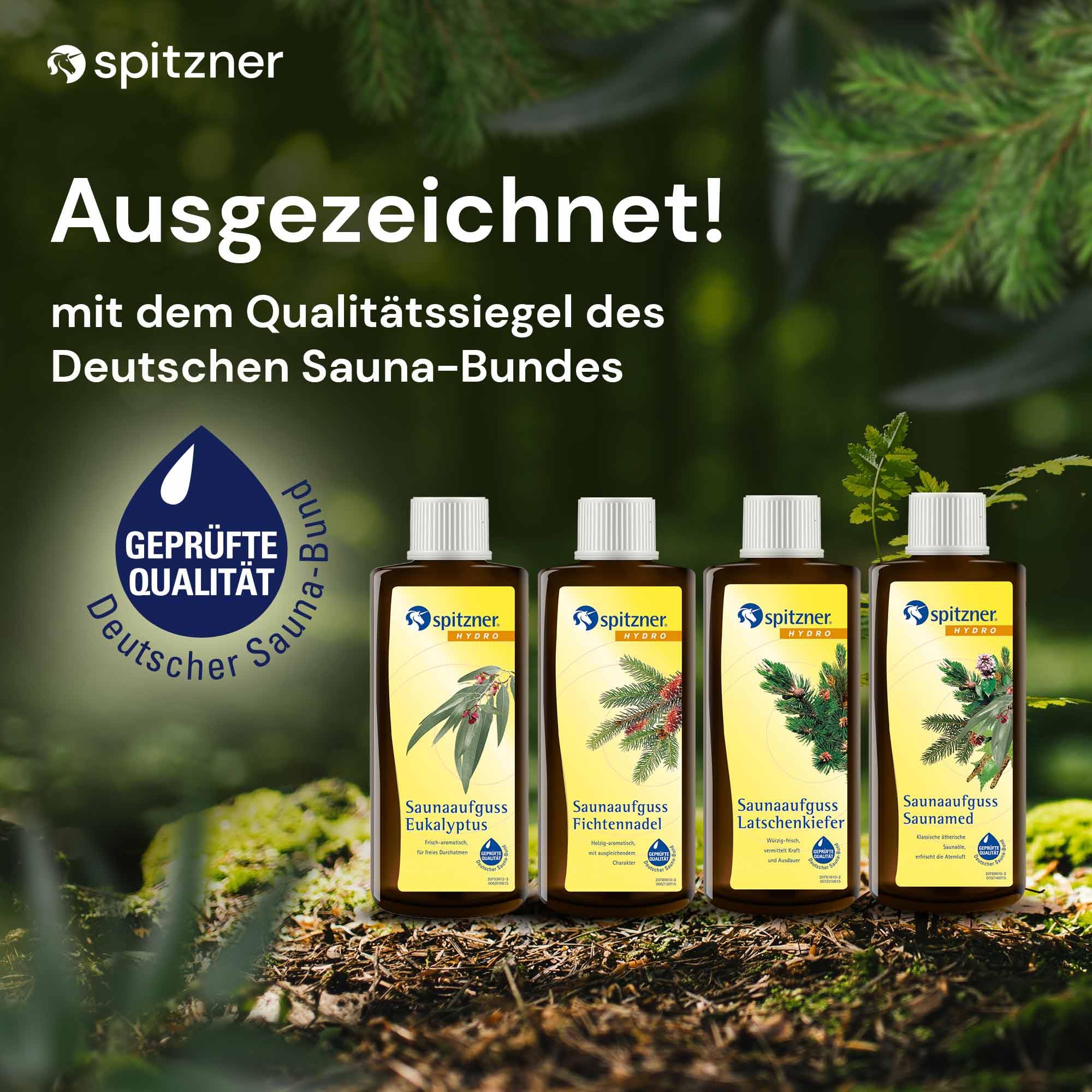 Spitzner esencia para saunas Libre Respiración: Eucalipto, Aguja de abeto, Pino de montaña y Saunamed (4 x 190 ml)