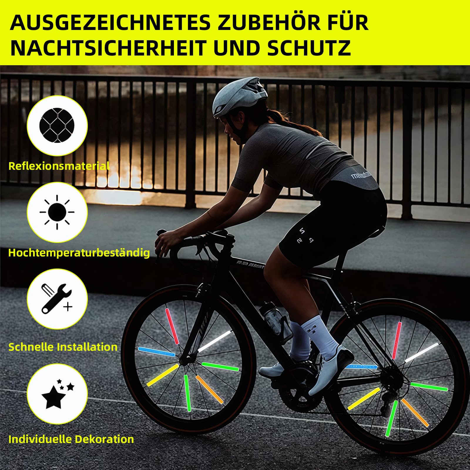 Lot de 72 réflecteurs pour vélo à 360° – Ensemble résistant à l’eau, montage simple