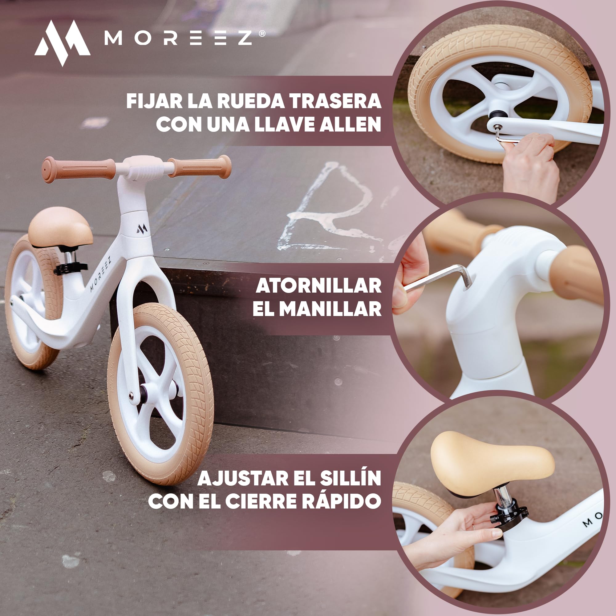MOREEZ® Bicicleta para niños a partir de 2 años [2-5 años] Bicicleta infantil ultraligera con protección contra caídas, asiento ergonómico, 50 kg, ruedas a prueba de pinchazos de 12 pulgadas,