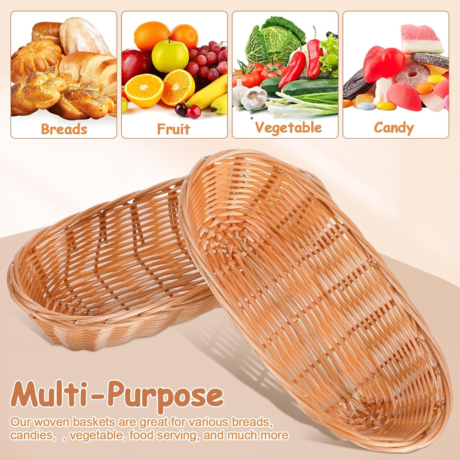 GANAZONO 10 Pcs Woven Bread Basket Imitation Rattan Bread Basket for Counter Lightweight Breathable Food Serving for Fruit Snacks and Table Display 8.85 X 4.13 X 2.16 in