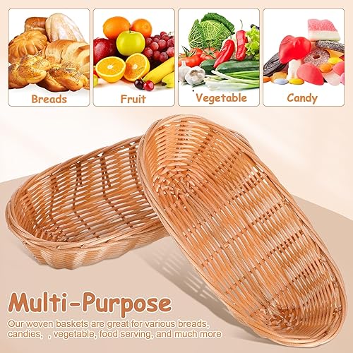 Miniatura 8 de GANAZONO 10 cestas de pan tejidas para servir cestas de almacenamiento de plástico ligeras, material transpirable para conservación de alimentos