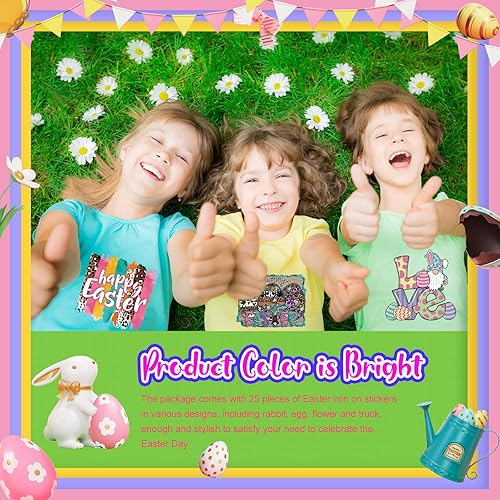 Miniatura 4 de 25 hojas de calcomanías de vinilo para planchar de conejo de Pascua huevos de Pascua conejos transferencia de calor apliques de vinilo para planchar