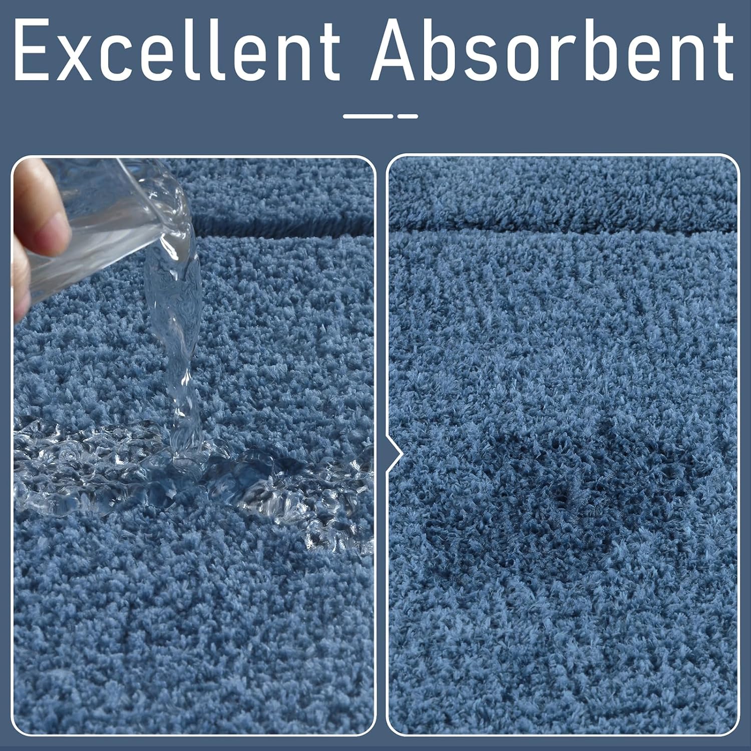 LOCHAS Bathroom Rugs, 24" x 70" Long Bath Rug, Non Slip Washable Bathroom Runner Rug Soft Absorbent Bath Mat for Shower, Shaggy Plush Luxury Large Bath Rug, Blue