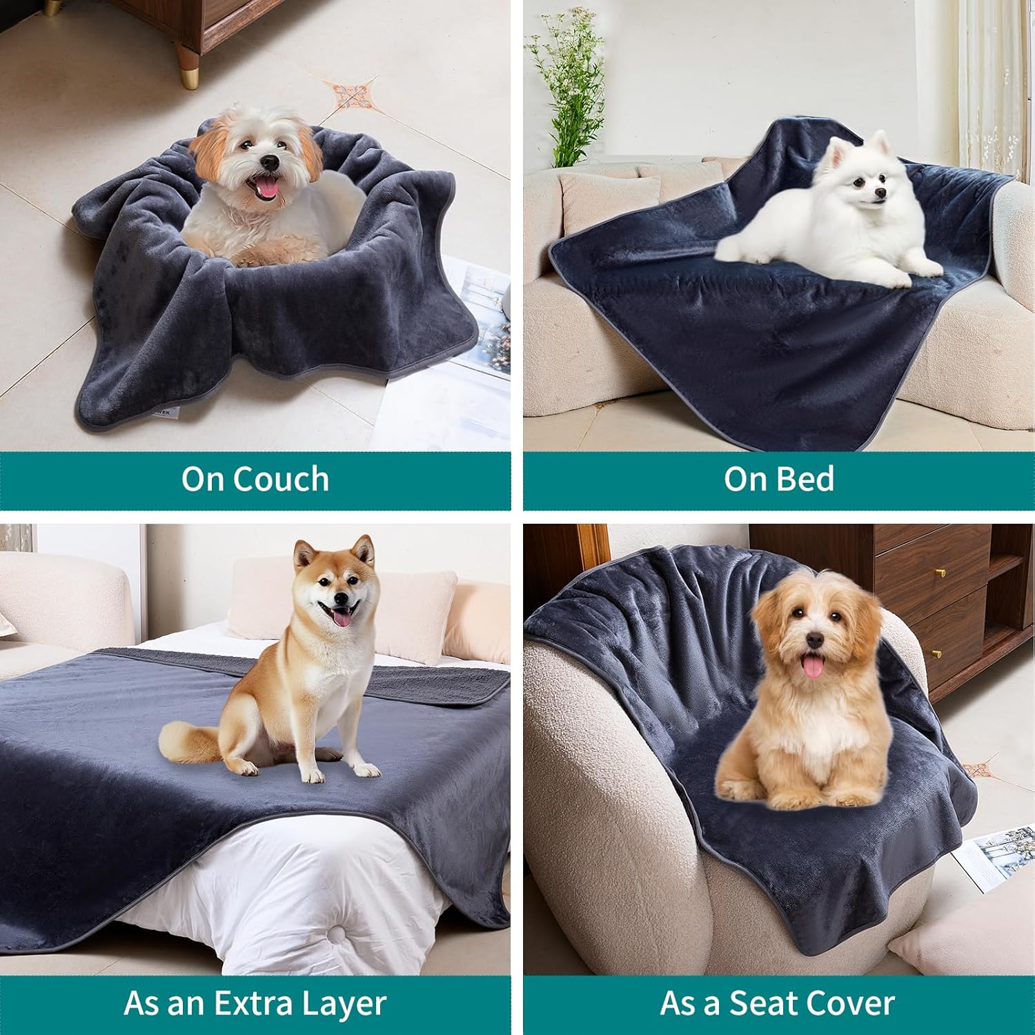 Waterproof Dog Blankets for Large Dogs Washable Super Soft Warm Fluffy Facecloth Sofa Car Bed Protector, Urine Proof Washable Outdoor Pet Blanket for Puppy Large Dogs & Cats 40 * 30 Grey - Image 4