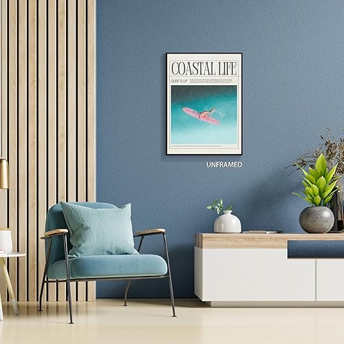 Miniatura 4 de Nanxiwofee Lienzo decorativo para pared de niña surfista, póster para decoración de habitación de playa, tabla de surf, periódico, verano, playa,