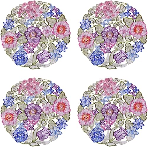 Juego de 4 manteles individuales florales de primavera y Pascua, bordado de flores florales para decoración de mesa del hogar, cocina, comedor