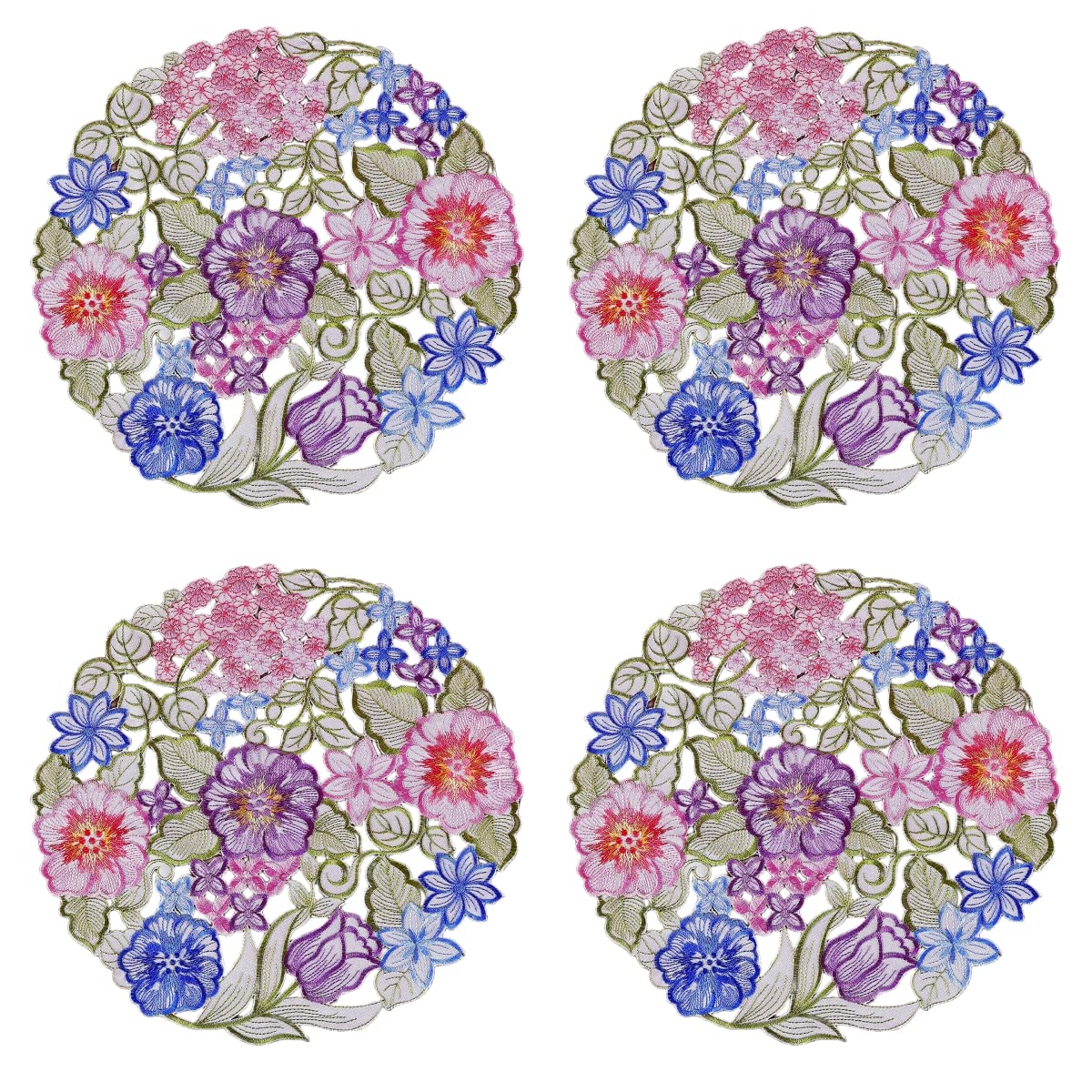 Spring Easter Flowery Placemats Set of 4, Cutwork Embroidered Floral Flower Dresser Scarf for Home Kitchen Dining Tabletop Decoration (Placemat 14"