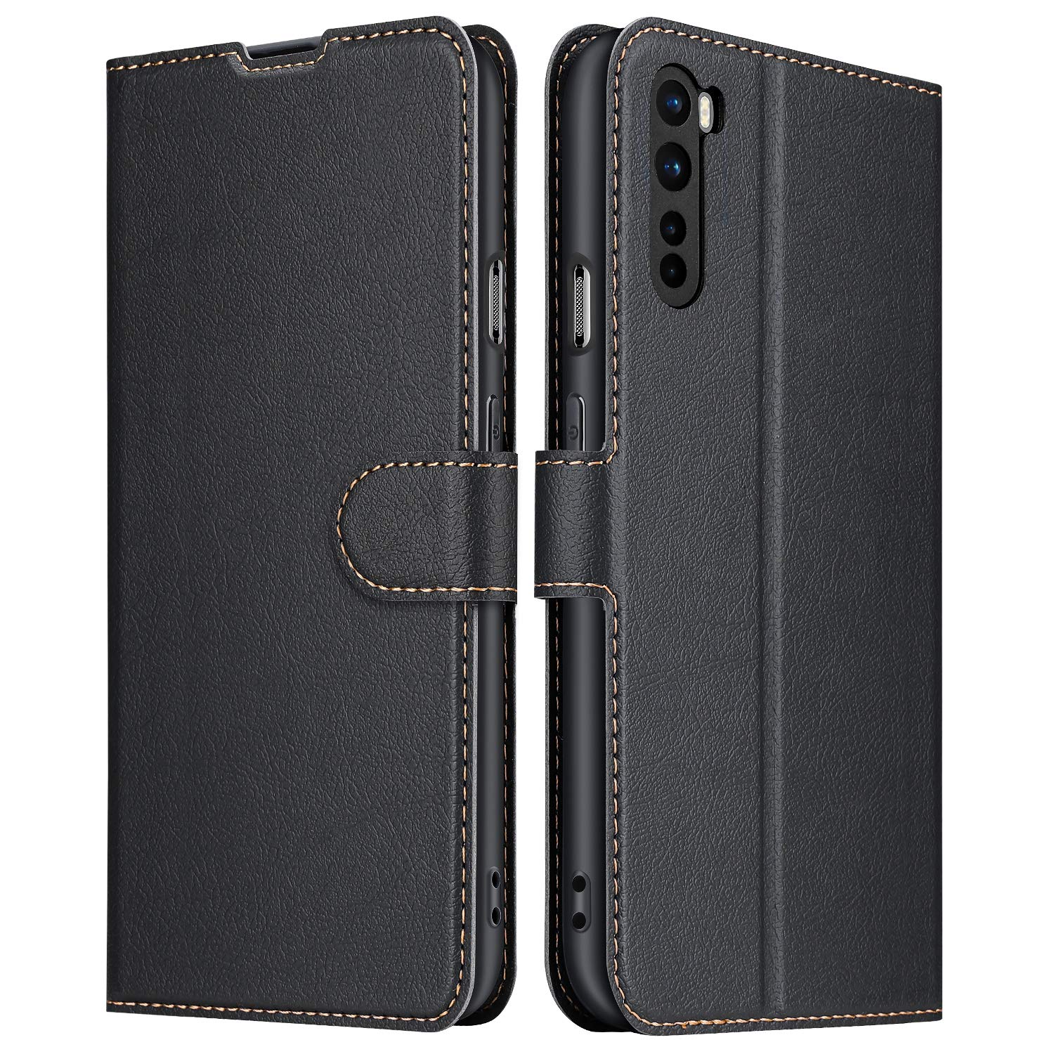 ELESNOW Case for OnePlus Nord, Premium Leather Flip Phone Case Cover with Magnetic Closure Compatible with OnePlus Nord (Black)