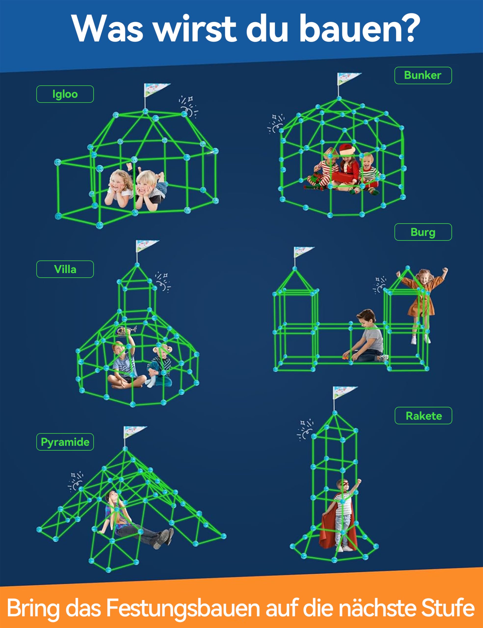 besrey Höhle Bauen Kinder – 144PCS Konstruktionsspielzeug mit Wurfspiel, Kinder Höhle, Outdoor Garten Spielzeug, Kreatives Bauset für Indoor/Outdoor, XXL Bausteine, Höhlenbauset | STEM Konstruktionsspielzeug mit Wurfspiel & Nachtleuchtende Höhlenbauset