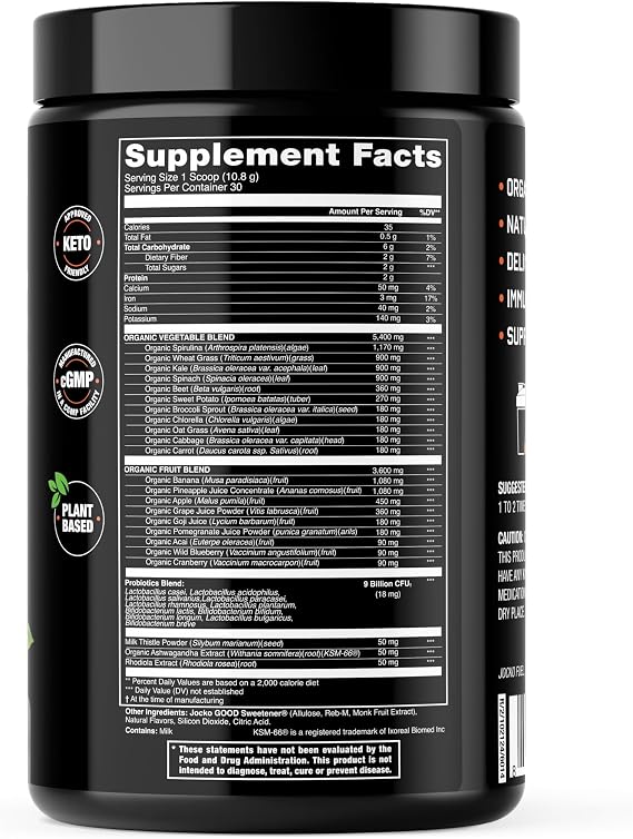 Jocko Fuel Daily Greens Superfood Powder, Peach | 30 Servings
