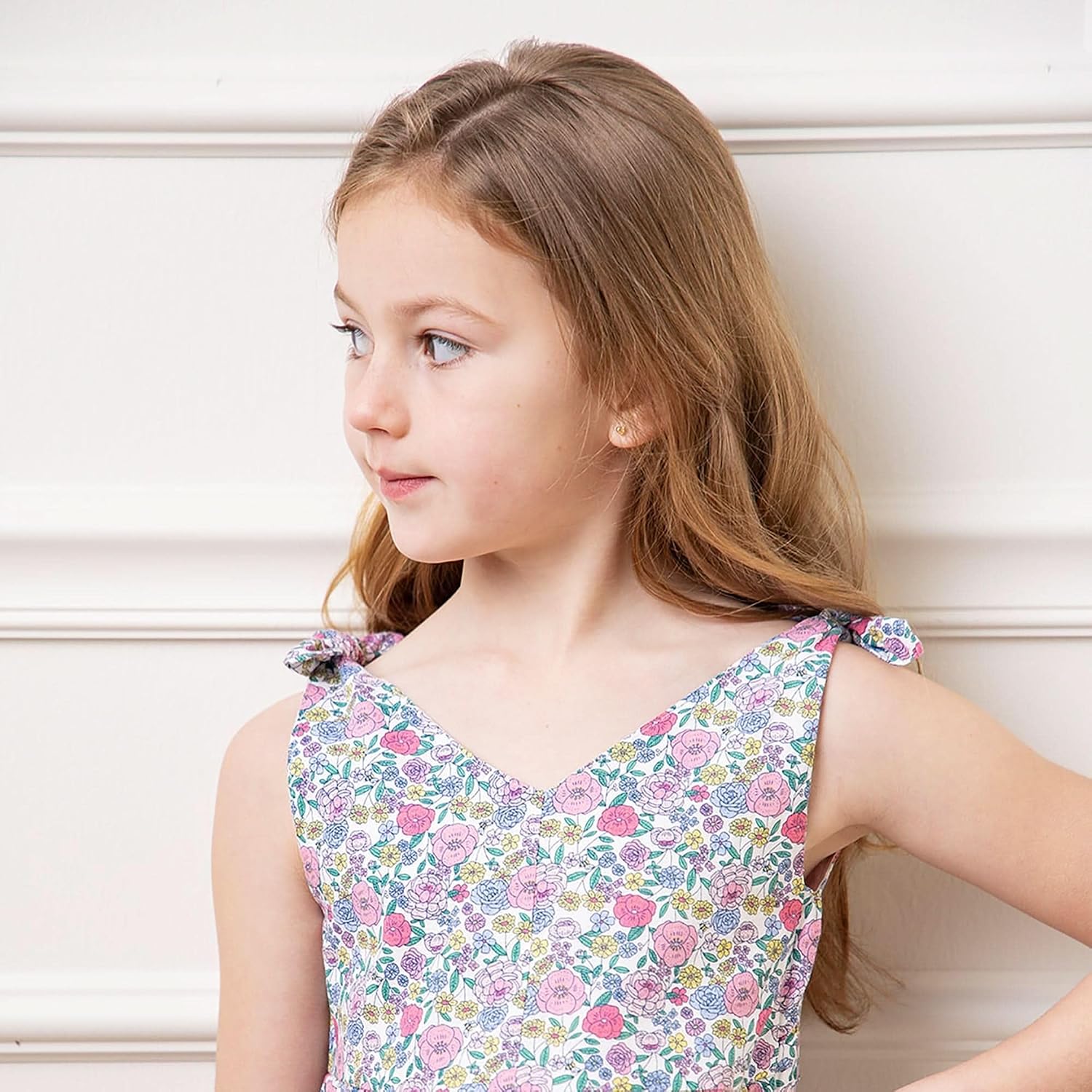 Hope & Henry Girls' Sleeveless Bow Shoulder Swing Dress
